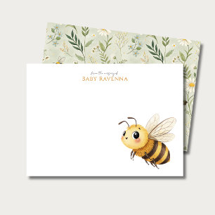 Tarjeta Pequeña Sage Verde Flores Silvestres Abeja Nombre Personal