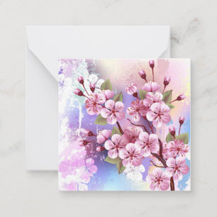 Tarjeta Pequeña Sakura rosa sobre fondo de pintura
