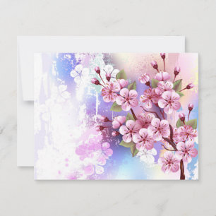 Tarjeta Pequeña Sakura rosa sobre fondo de pintura