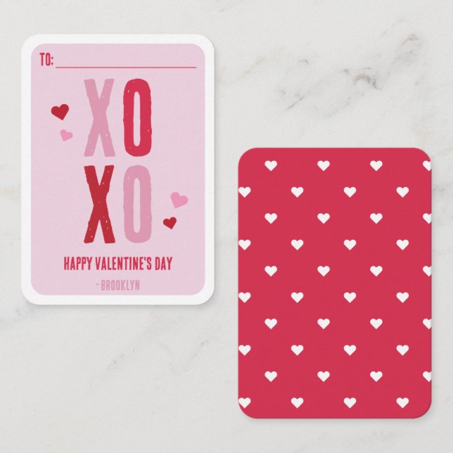 Tarjeta Pequeña Sala de clases Valentines XOXO Simple (Anverso / Reverso)