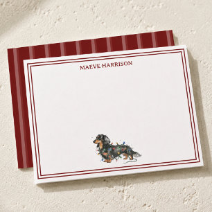 Tarjeta Pequeña Salchicha Navideña de Raya Burgundy Elegante