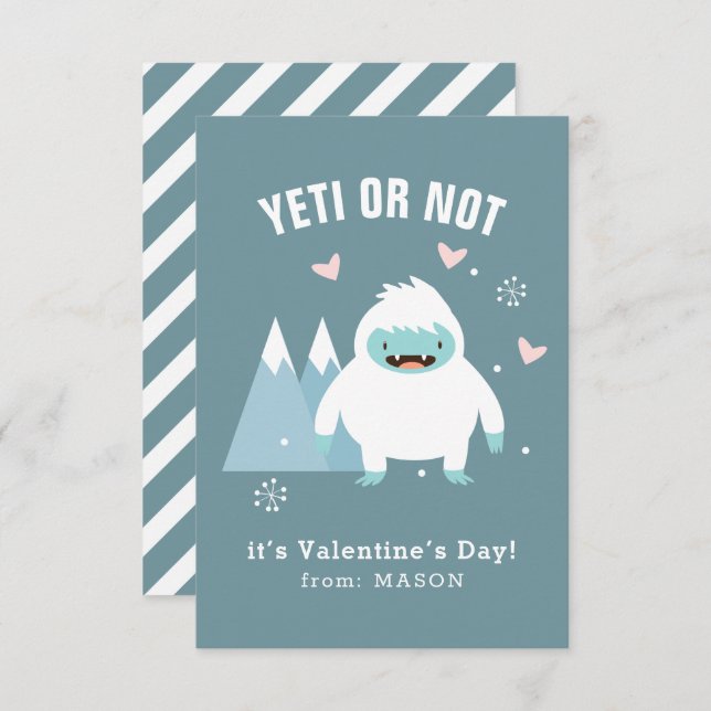 Tarjeta Pequeña Salón de clases Valentine "Yeti o no" (Anverso / Reverso)