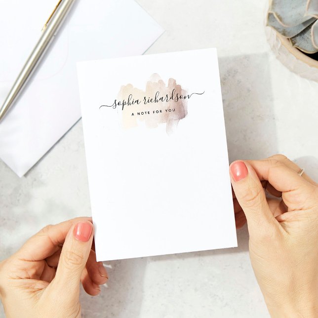 Tarjeta Pequeña Salto de pincel de moda | Faux Rosa Gold sobre Whi (A glam, faux rose gold look note card with your name in black script)
