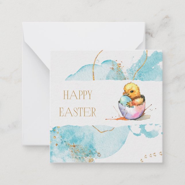 Tarjeta Pequeña Saludo de Pollito de Pascua (estilo postal) (Anverso)