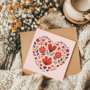 Tarjeta Pequeña San Valentín de Arte Popular Escandinavo