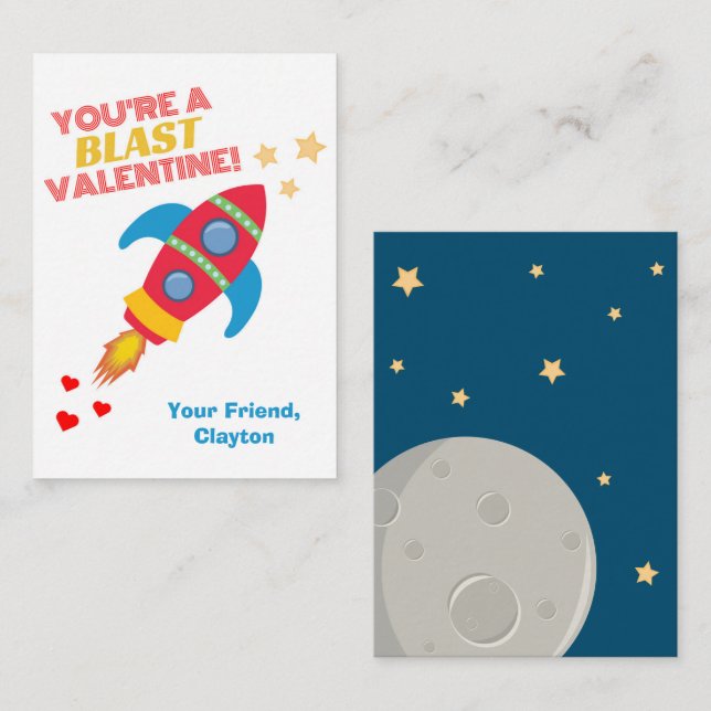 Tarjeta Pequeña San Valentín de clase Rocket Space (Anverso / Reverso)
