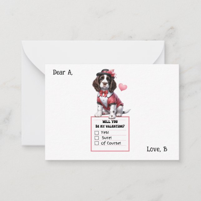 Tarjeta Pequeña San Valentín personalizable del Springer Spaniel i (Anverso)