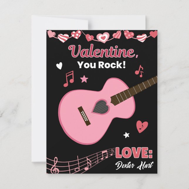 Tarjeta Pequeña San Valentín Rockea en Guitarra Sala de Clase para (Anverso)