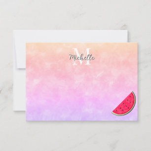 Tarjeta Pequeña Sandía De Dibujos Animados Monograma Personalizado