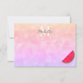 Tarjeta Pequeña Sandía De Dibujos Animados Monograma Personalizado