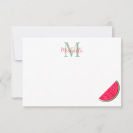 Tarjeta Pequeña Sandía Personalizada con Monograma de Dibujos Anim