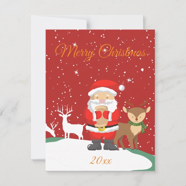 Tarjeta Pequeña Santa Claus y las navidades de invierno retro ador (Anverso)