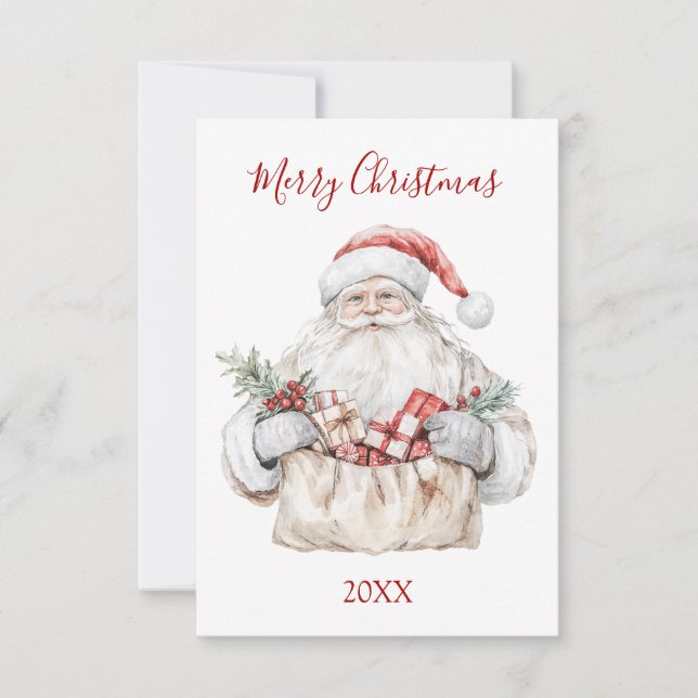 Tarjeta Pequeña Santa con regalos de Navidad (Anverso)