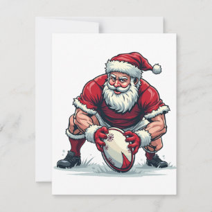 Tarjeta Pequeña Santa jugando fútbol fantasía jugador de Navidad