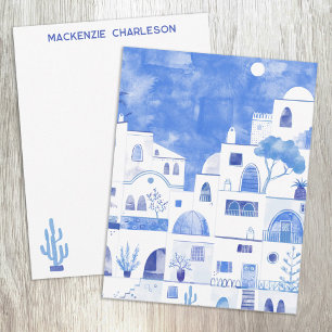 Tarjeta Pequeña Santorini Grecia Acuarela Personalizada