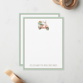Tarjeta Pequeña Scooter costero rosa y aqua lindo