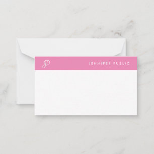 Tarjeta Pequeña Script de nombre manuscrito Monograma blanco rosad