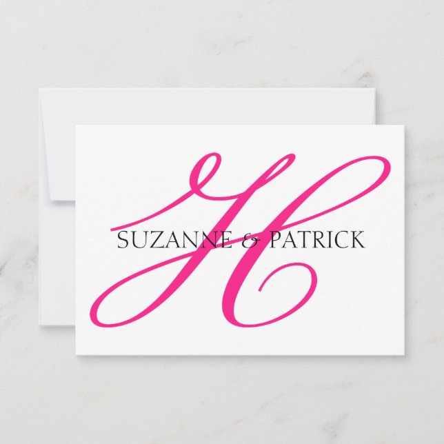 Tarjeta Pequeña Script H Monograma Notecard (rosa caliente / negro (Anverso)