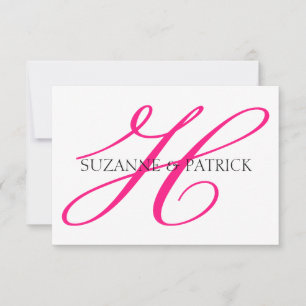 Tarjeta Pequeña Script H Monograma Notecard (rosa caliente / negro