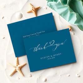 Tarjeta Pequeña Script Heart Ocean Blue Boda Presupuesto Gracias