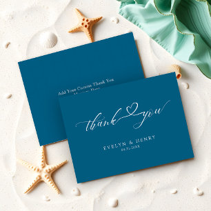 Tarjeta Pequeña Script Heart Ocean Blue Boda Presupuesto Gracias
