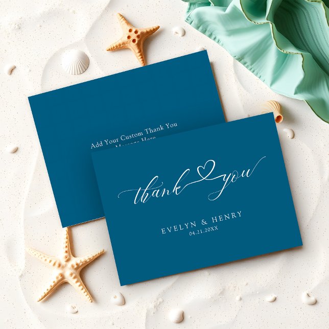 Tarjeta Pequeña Script Heart Ocean Blue Boda Presupuesto Gracias (Subido por el creador)