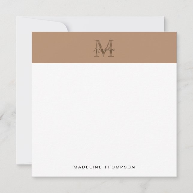 Tarjeta Pequeña Script Metallic Taupe Gold Monogram Square (Anverso)