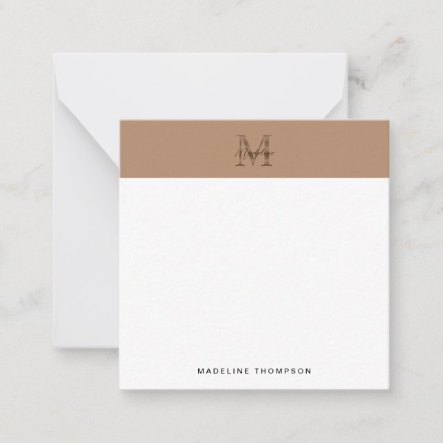Tarjeta Pequeña Script Metallic Taupe Gold Monogram Square (Anverso)