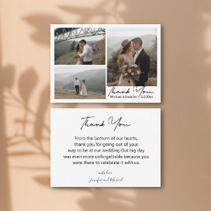 Tarjeta Pequeña script mínimo gracias 3 boda de collage de fotos