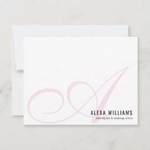 Tarjeta Pequeña Script monograma Rubor inicial Pink Pastel Busines