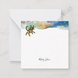 Tarjeta Pequeña Scuba Cat Diving Blue Wet Suit