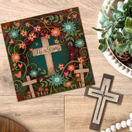 Tarjeta Pequeña Se levanta tres cruces Bonito Pascua Floral