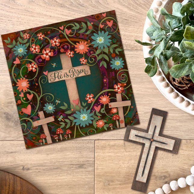 Tarjeta Pequeña Se levanta tres cruces Bonito Pascua Floral (Subido por el creador)