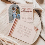Tarjeta Pequeña Sé mi novia | Foto y calendario<br><div class="desc">¿Serás mi... dama de honor, dama de honor, matrona de honor o la tarjeta de boda de chicas de flores que hará sonreír a tus chicas y los dejará con un gran placer que disfrutarán en los próximos años? Con un fondo rosa rubor, toques de terracota y tipos de letra...</div>