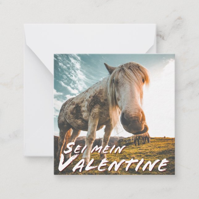 Tarjeta Pequeña Sé mi Valentín con caballo mirando (Anverso)