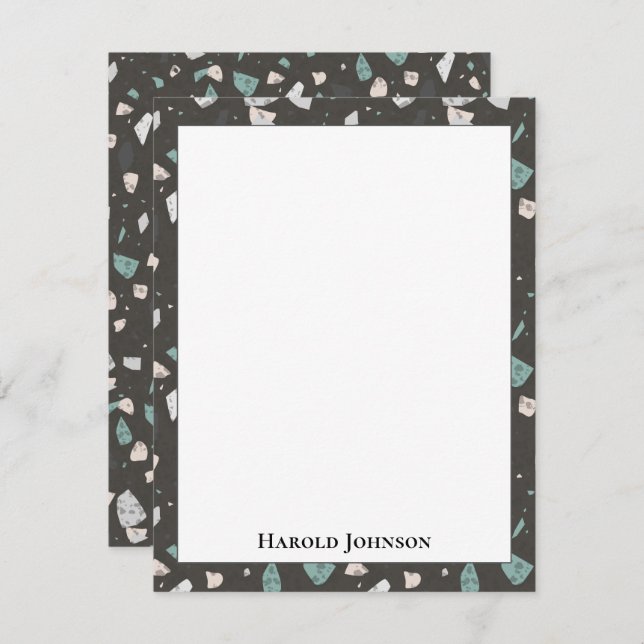 Tarjeta Pequeña Sea Green Grey Glass Chips Terrazzo Pattern Frame (Anverso / Reverso)
