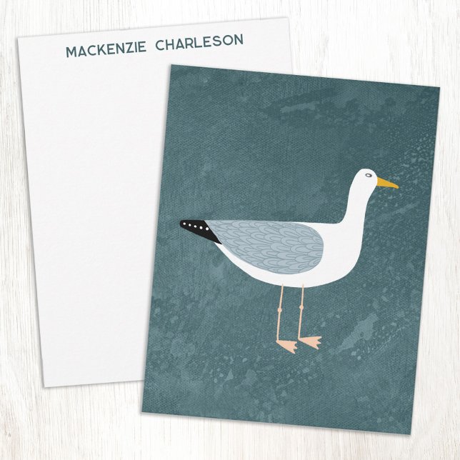 Tarjeta Pequeña Seagull Nautical Coastal Bird Personalized (Seagull coastal bird personalized custom name or text notecards)