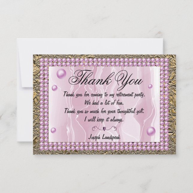 Tarjeta Pequeña Seda rosa, Perlas rosadas y Relieve metalizado dor (Anverso)