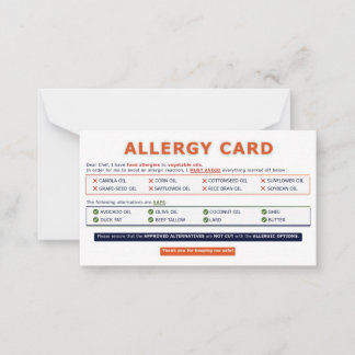 Tarjeta Pequeña Seed Oil Allergy Card