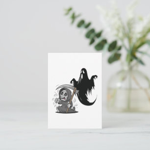 Tarjeta Pequeña Segador siniestro asustado y fantasma.