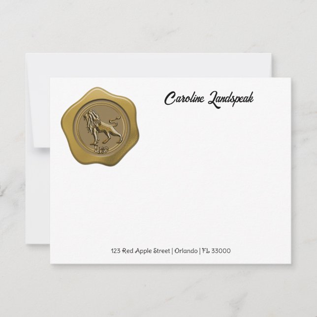 Tarjeta Pequeña Sello de cera de oro elegante con Leo (Anverso)