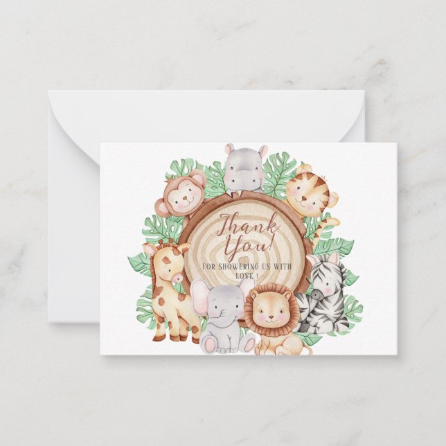 Tarjeta Pequeña Selva moderna Animales vegetación Safari acuarela  (Anverso)