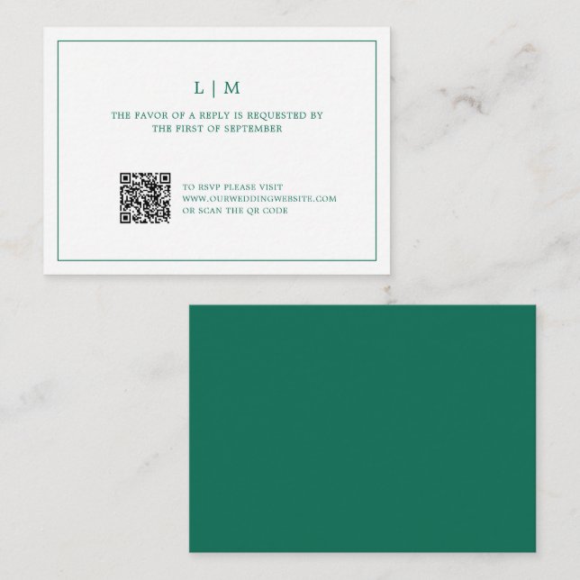 Tarjeta Pequeña Sencilla boda elegante verde esmeralda Mini RSVP (Anverso / Reverso)
