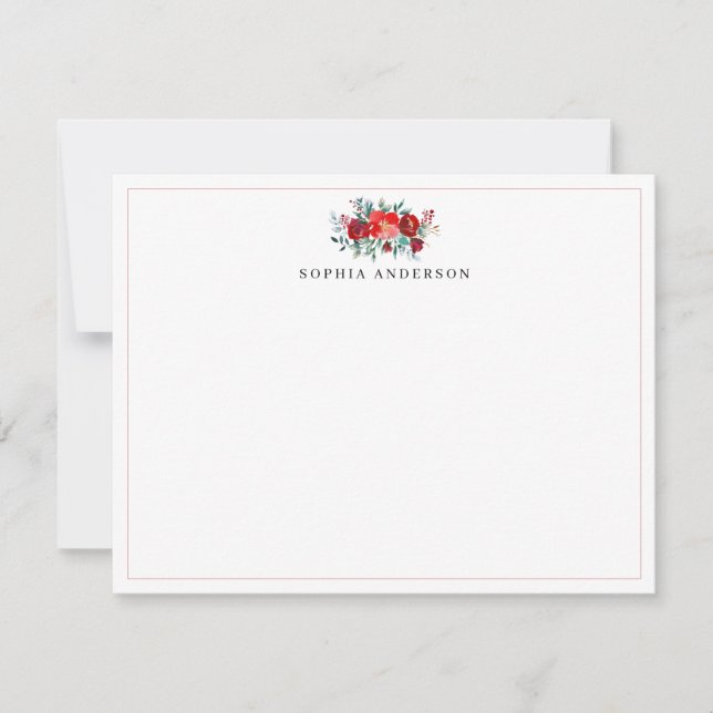 Tarjeta Pequeña Sencilla Borgoña Roja Holly Berries deja Navidades (Anverso)