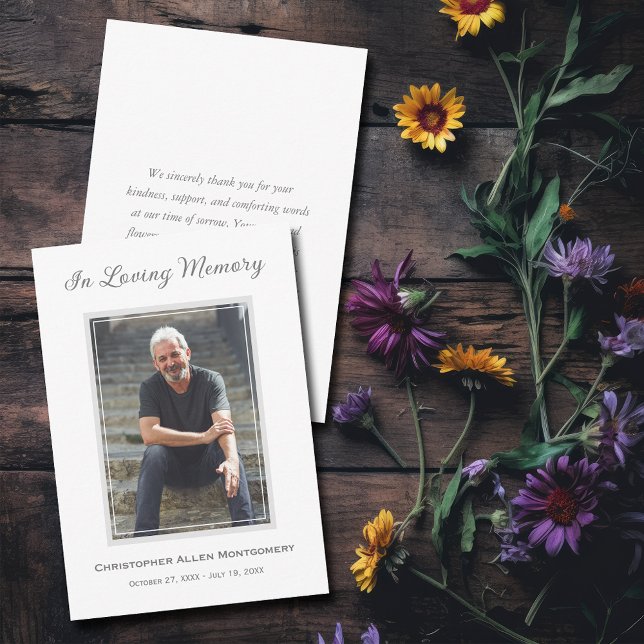 Tarjeta Pequeña Sencilla foto funeral (Simple photo funeral flat thank you notes with your message on the back)