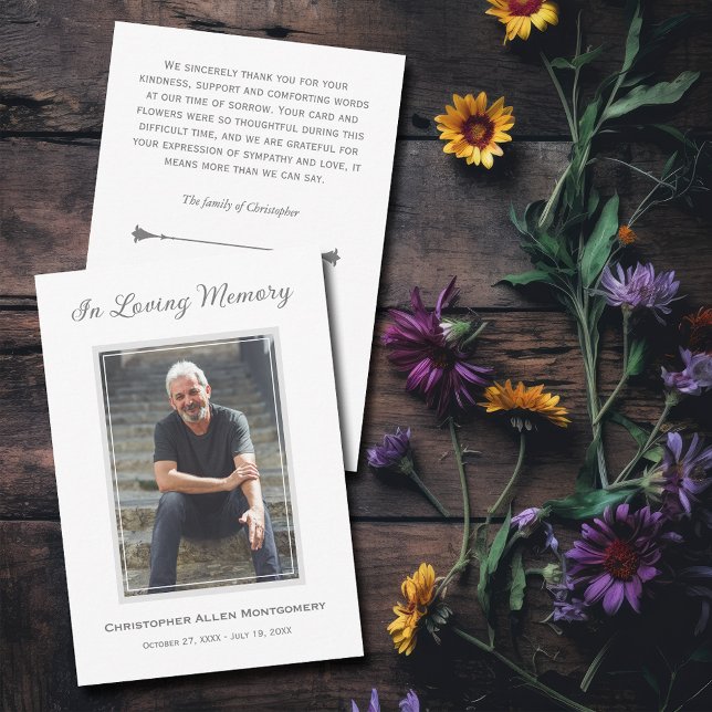 Tarjeta Pequeña Sencilla foto funeral (Simple photo funeral flat thank you notes with your message and a poem on the back)