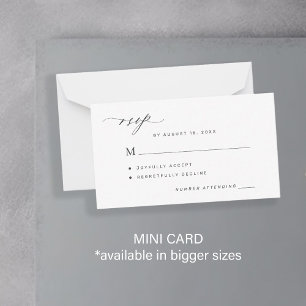 Tarjeta Pequeña Sencilla respuesta de boda en blanco y negro RSVP