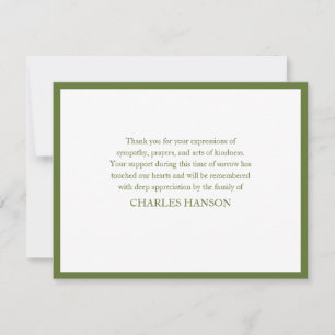 Tarjeta Pequeña Sencillo Clásico Verde Elegante Memorial Duelo