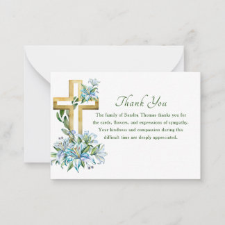 Tarjeta Pequeña Sencillo Elegante Memorial Floral y Cruz de Duelo