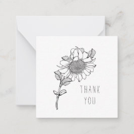 Tarjeta Pequeña Sencillo Girasol De Una Mano Gracias En Blanco